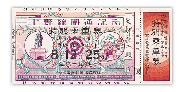 1933年（昭和8年）　日暮里～上野公園間開通特別乗車券