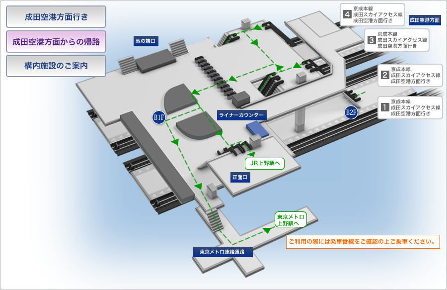 成田空港方面からの帰路マップ